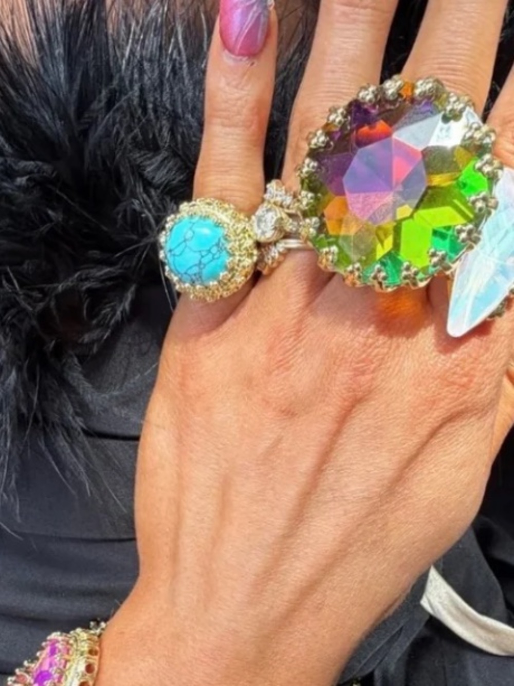 Feed Me Gems Texas Turquoise Queen Ring and Hand Chain Set NIP - Picture 5 of 5